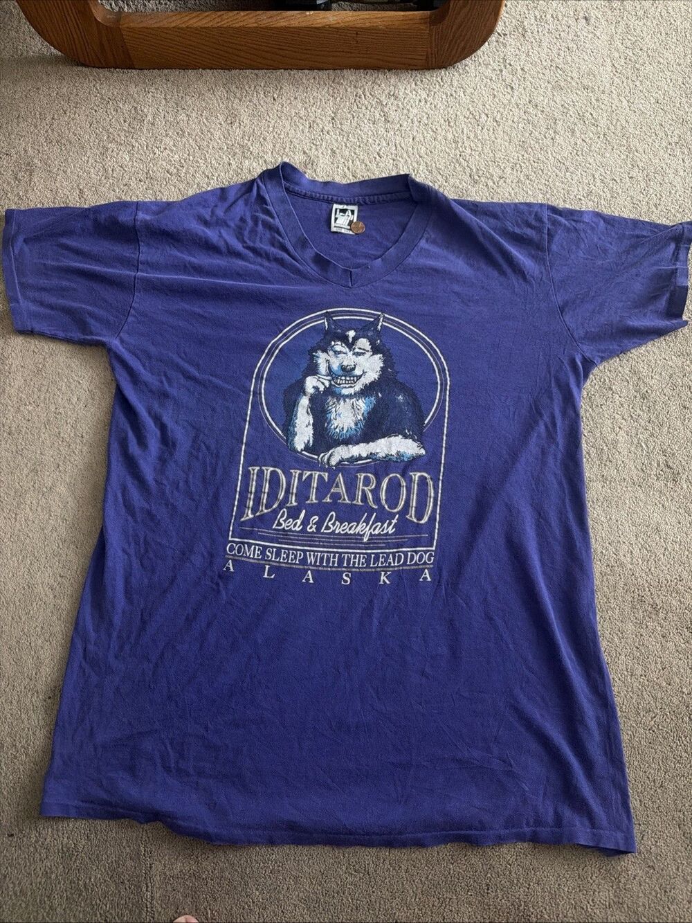 Vintage Iditarod Alaska Husky Bed & Breakfast Single Stitch Purple 2XL